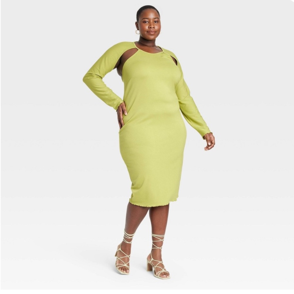 ⭐️ Target Plus Size Lime Green Long Sleeve Cutout Midi Dress Size 4X